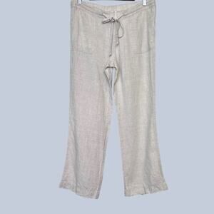 Allen Allen 100% Linen Drawstring Wide Leg Pants Beige Minimalist Casual W's Med